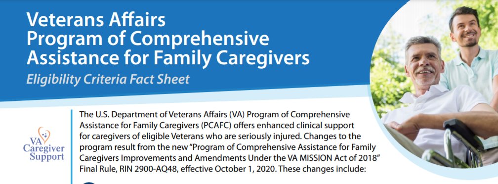 VA Caregiver Support Program has released a new PCAFC Eligibility Fact Sheet with a revised definition of "supervision, protection, and instruction". caregiver.va.gov/pdfs/FactSheet…