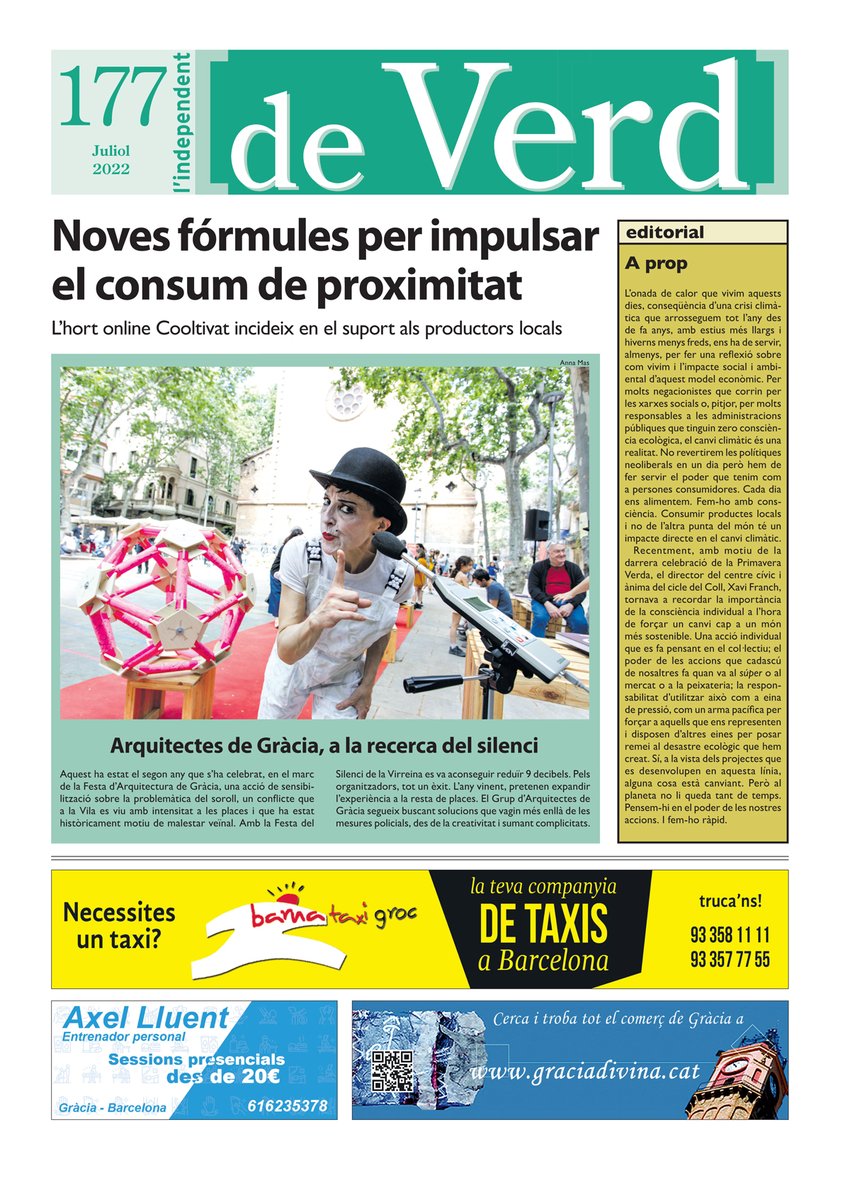 indepe_gracia's tweet image. A L'independent de Gràcia d'aquesta setmana trobaràs el suplement #deVerd del juliol. Temes: L’hort online @CooltivatBCN incideix en el suport als productors locals; i Arquitectes de Gràcia, a la recerca del silenci. Llegeix-lo a independent.cat/en-paper/745/n… #viladegràcia