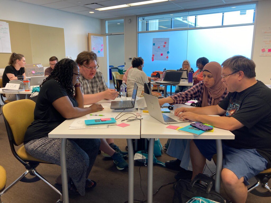annacpyles's tweet photo. CS Principals getting it done! Working on designing apps and TLOs. What you can’t hear? The laughter pouring out of their room!! I love it! Learning is loud, right @sngregg613 ?? We love to see and hear it!! #CSforOH #CSforCLE @OSLN https://t.co/9OGhG6UDnj
