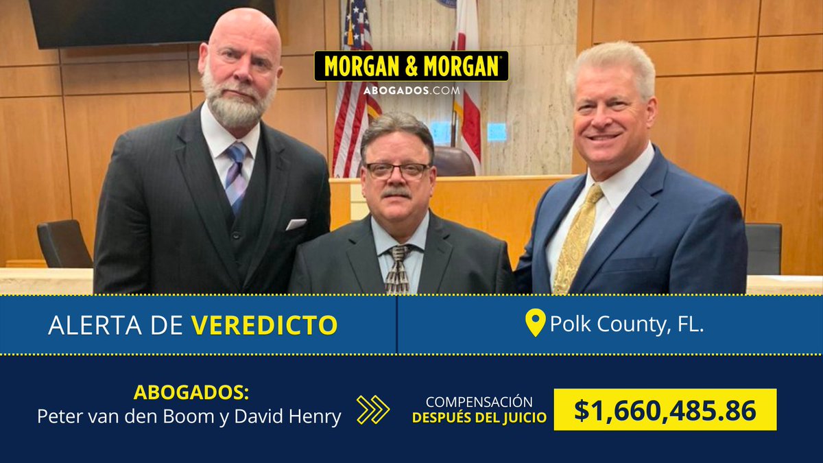 abogados_USA's tweet photo. Nuestros abogados Peter Van Den Boom y David Henry lograron un veredicto de $1,660,485.86 para su cliente en el condado de Polk, FL.

Cada victoria merece ser celebrada porque cambian para siempre la calidad de vida de los clientes sino también de sus familias.

#VictoriaMorgan https://t.co/Mgj8D9xMkJ