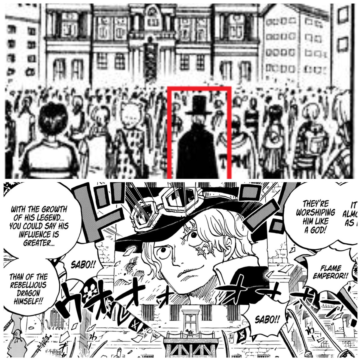 Geo_AW's tweet photo. Sabo went from witnessing a god like event transpire in loguetown, to being worshiped like a god in loguetown #ONEPIECE1054 https://t.co/KstaLYnxRc