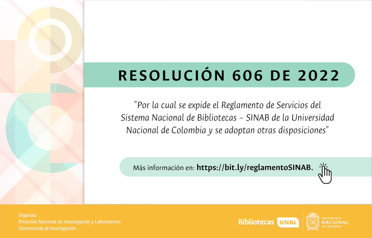 VRIUNAL's tweet photo. #ComunidadUNAL Conoce el Reglamento de Servicios del Sistema Nacional de Bibliotecas #SINAB de la @UNALOficial (Resolución 606/2022 Rectoría): https://t.co/clnQc4bfRv
#BibliotecasUNAL @dirsinab @UNBogotaBiblio @BibliotecaUNMED @BiblioManUNAL #UNAL https://t.co/YQ2wPgulYV