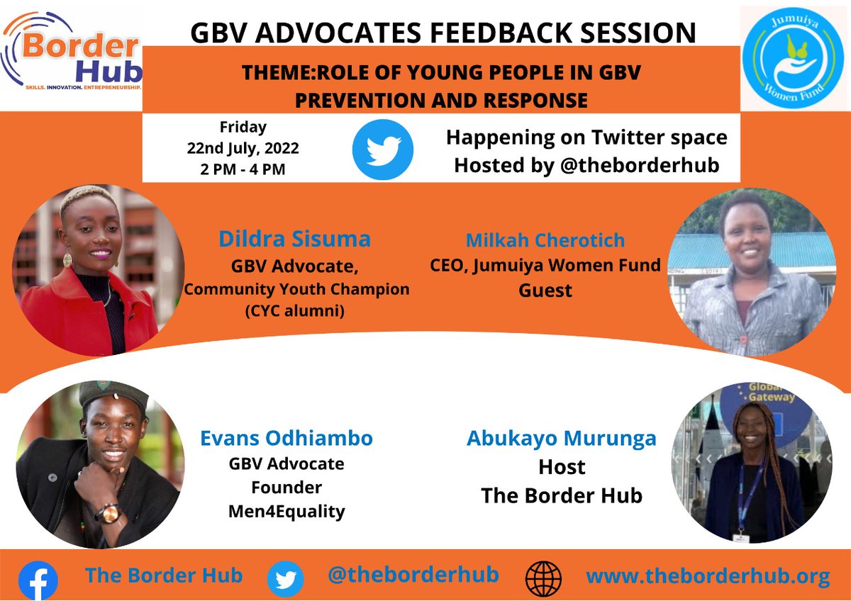 AbukayoM's tweet photo. Join us tomorrow on as we seek to engage our #GBV youth advocates in a feedback session meant to understand their role in GBV prevention and response. Also right in the panel will be the CEO @JumuiyaFund 
@DildraSisuma 
@EVANSOD00315028 
@1okshow https://t.co/UohgrcmUxC