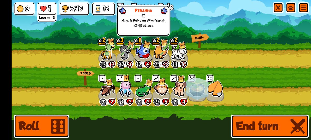 Corteso42's tweet photo. @maximmarkow meine bisher beste Runde Super Auto Pets mitm weekly Set auf'm Handy. Haste Tips? Hier war geil, dass der Tiger zu Kampfbeginn Kamel und Piranha auf lvl3 gebracht hat. Hab durch Schlange und Piranha jede Runde dauerhaft for free +2/+2 auf alle anderen Pets bekommen. https://t.co/08EUyM8j6Z
