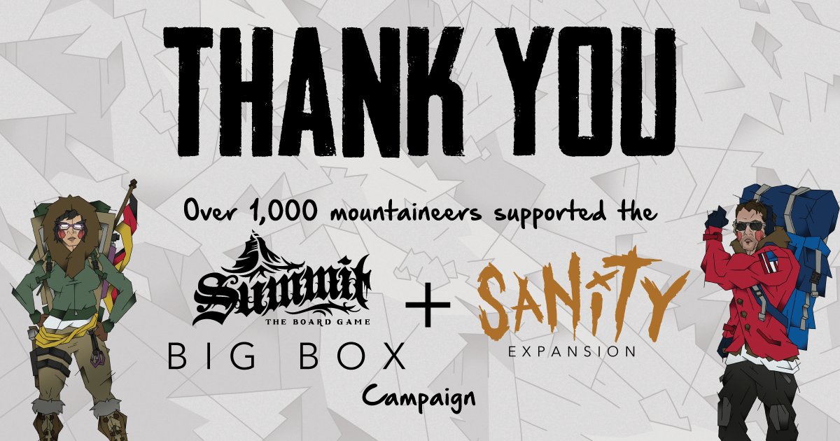 From the Inside Up Games team to the 1,086 mountaineers who supported our Summit: Sanity + BIG BOX campaign thank you! 

Whether you're a returning Summit player, or you decided to brave the mountain for the first time your support means the world to us.
