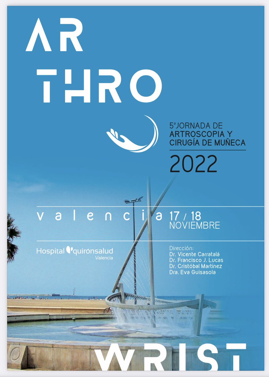 evaguisa's tweet photo. Nueva edición de ARTHROWRIST, curso imprescindible para cirujanos de mano. Como siempre contaremos también con charlas de rehabilitación y como novedad,diversos talleres. Inscripciones abiertas! Valencia 17-28 nov 22👍@cirugiamanovlc @vcarratala @quironsalud https://t.co/QVfjOnuzRN