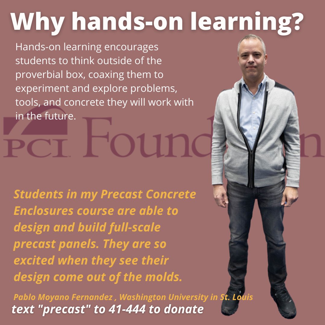 PCIFoundation's tweet photo. One of the things PCI Foundation encourages is experiential learning. Working with the material and people in our industry gives students a broader view of the world and an appreciation of our community. A great example is the work at Washington University. #learnprecast https://t.co/OrLOZyVV4c