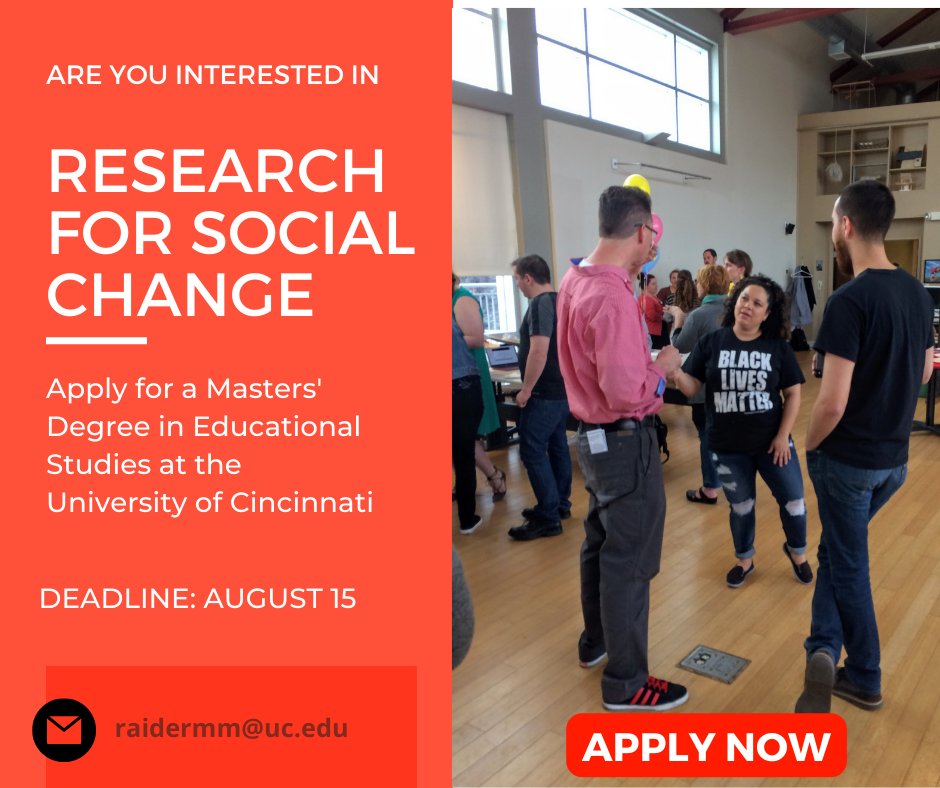 Want to study research for social change? Apply now! Deadline extended to Aug 15 #Actionresearch <a href="/UC_CECH/">UC CECH</a> 
cech.uc.edu/schools/educat…