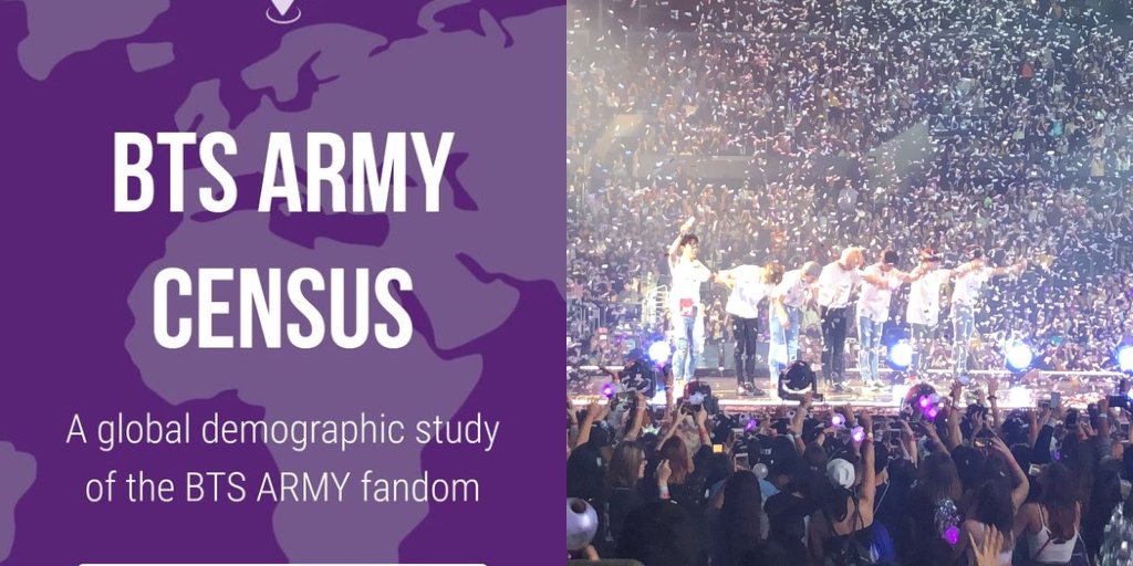 Mark Miller (@markmillerla) on Twitter photo ARMY STRONG: 400,000+ #BTSARMY participated in the 2020 global censusβlargest fan demo survey ever conducted. 2022, 500,000+ did it again! Checkout who is in ARMY: btsarmycensus.com. Hint: More PhDs & parents than you thought. <a href="/amidocumentary/">BTS ARMY DOCUMENTARY TEAMβ· IS CLOSED</a> <a href="/BTS_iTunesZA/">BTS ITUNES SOUTH AFRICAβ·</a> <a href="/liltove/">Kate, PhDβ· π Committed to Playπ</a> <a href="/BTS_twt/">λ°©νμλ
λ¨</a> ARMY STRONG: 400,000+ #BTSARMY participated in the 2020 global censusβlargest fan demo survey ever conducted. 2022, 500,000+ did it again! Checkout who is in ARMY: btsarmycensus.com. Hint: More PhDs & parents than you thought. <a href="/amidocumentary/">BTS ARMY DOCUMENTARY TEAMβ· IS CLOSED</a> <a href="/BTS_iTunesZA/">BTS ITUNES SOUTH AFRICAβ·</a> <a href="/liltove/">Kate, PhDβ· π Committed to Playπ</a> <a href="/BTS_twt/">λ°©νμλ
λ¨</a>