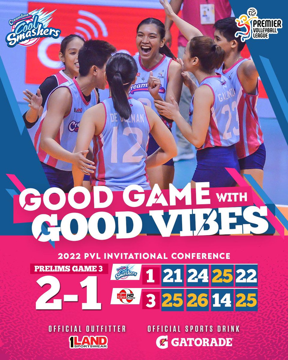 CoolSmashers's tweet photo. Good game, mga ka-Vibes! Intense ang laban, but we kept the #goodvibes fire burning! πͺπ
Thank you, Creamline Cool Smashers and Cignal HD Spikers, for a great game! π
Follow our social media pages for more game updates! βΊοΈ
#GoodVibesGameOn #CreamlineCoolSmashers #PVL2022 https://t.co/lS4t9m3VJH