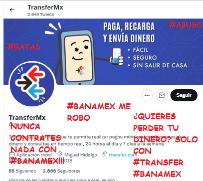 EsnaurrizarLisi's tweet photo. @Transfer_mx y mi dinero? transferi hace 4 dias y me descta, ahora salen con la mmda que lo vea con el banco receptor; que poca madre, #ya basta de #abuso @Citibanamex @cnbvmx @Profeco @CondusefMX #inutiles , que no llevan registros de las operaciones? #Mexico #CallatePalero #AppTransfer https://t.co/8YNu0Oozcv