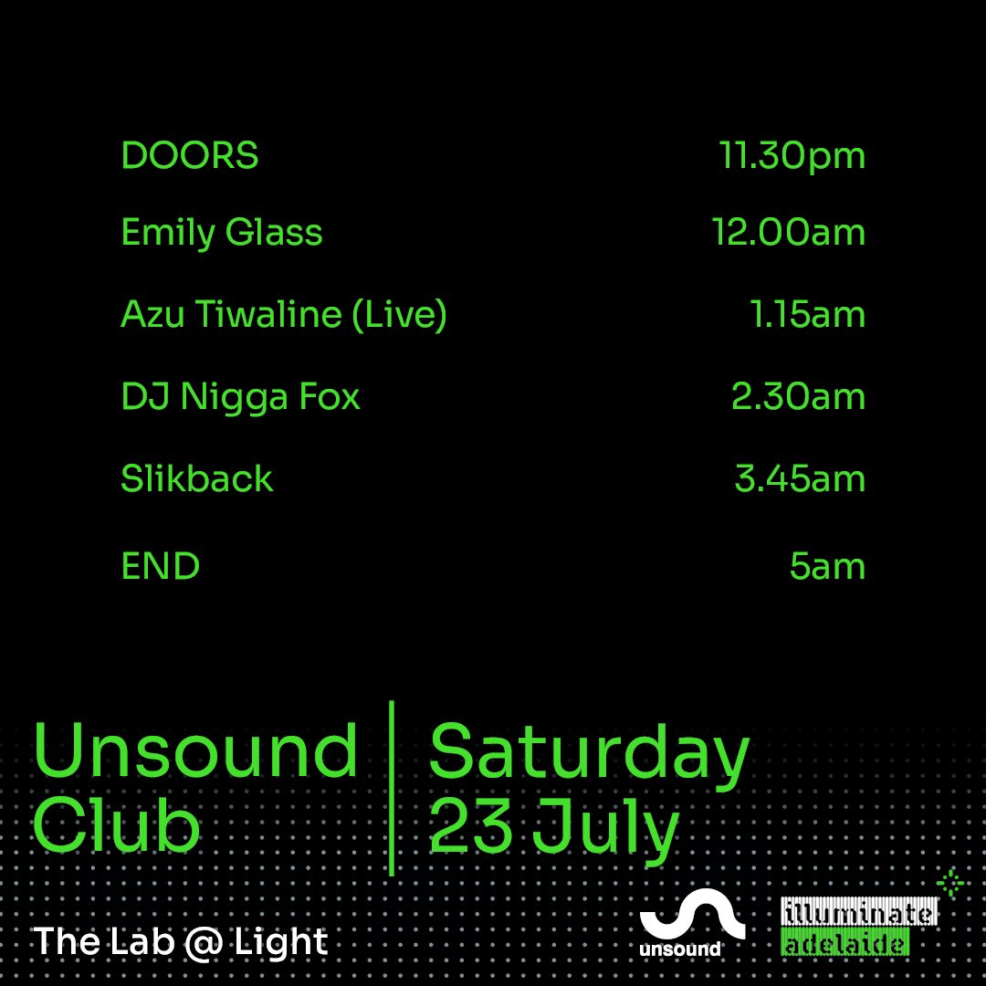 Here are the set times for Unsound Adelaide tonight and tomorrow at the Dom Polski Centre as well as the Unsound Club. See you soon!