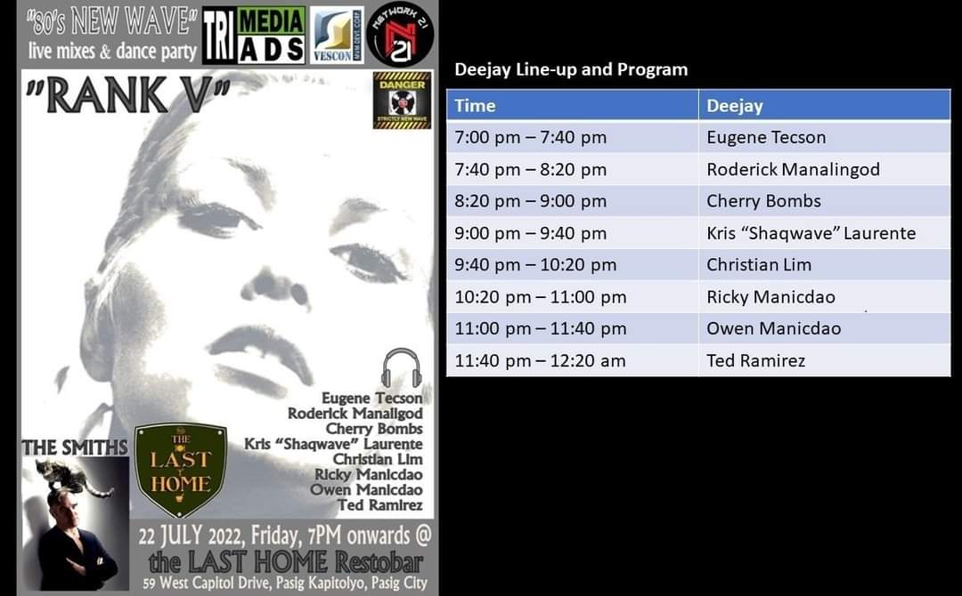 Flaming_Sword29's tweet image. Our DJ lineup for July 22. #RankV #Network21 #Network21Mobile #LastHome