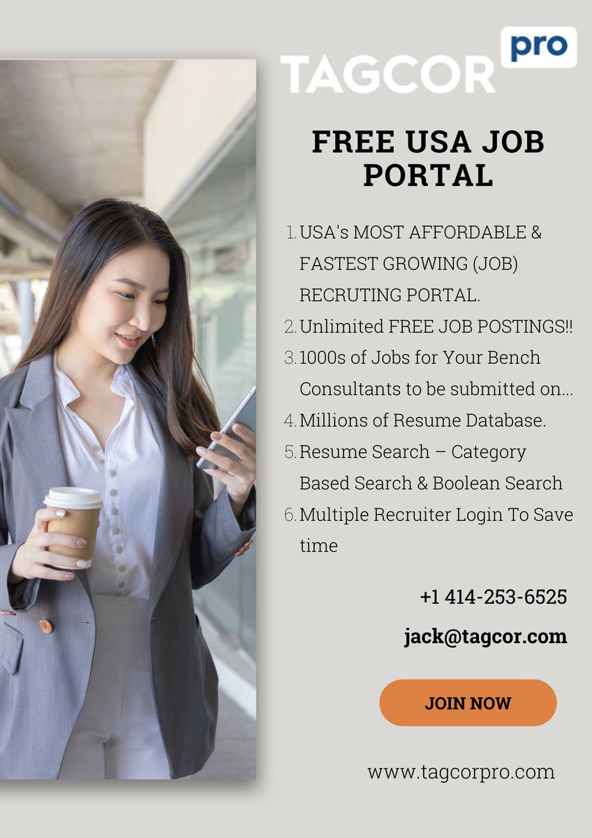 FREE USA JOB PORTAL.
tagcorpro.com
#tagcorpro #recruiters #resumesearch #benchsalesrecruiters #tagcor #recruitement #jobpostings #jobsearching  #jobportal #Requirements #H1B #greencard #Citizen #W2 #c2c #OPT #cpt #service #recruitmentagency #recruitment2022 #USA