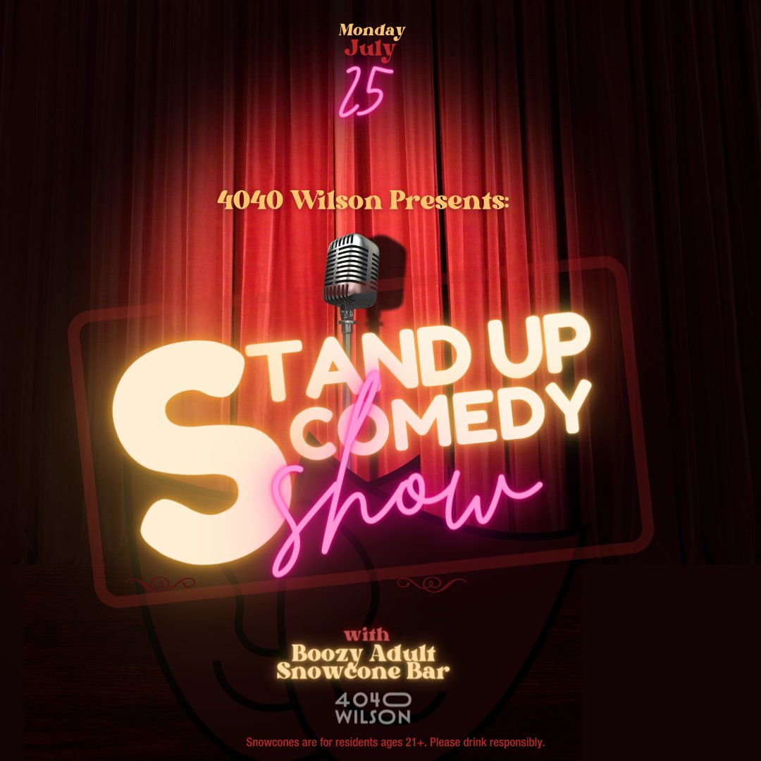 4040wilsonblvd's tweet photo. Cap off your start to the week with some laughs and a boozy snowcone or three at 4040 Wilson's Rooftop Comedy Show! See below for details!

4040 Wilson Rooftop Terrace

Snowcones start at:06:00pm

Show starts at:07:15pm

Please bring a blanket or lawn chair - Limited Seating https://t.co/69WCWpQZMR