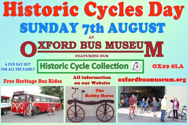 Historic Cycles Day at the Oxford Bus Museum on Sunday 7 August 2022 #oxfordbusmuseum #vintagetransport 
Full information is available here: oxfordbusmuseum.org