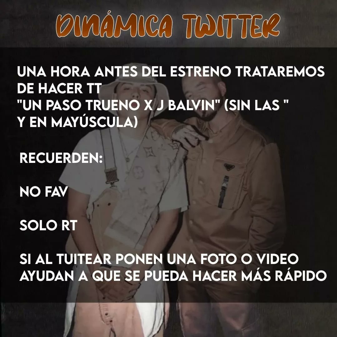 DinamicasTrueno's tweet photo. y 30 empezamos con el tt

UN PASO TRUENO X JBALVIN https://t.co/C8YXpP20Wl