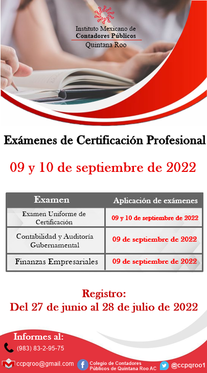 ¡Inscríbete a los Exámenes de Certificación Profesional!
Fecha límite de registro: 28 de julio de 2022.