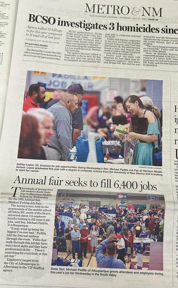 ABQ Newspaper. 10th annual job fair, over 5000 people attended!!! South Valley Pride!!