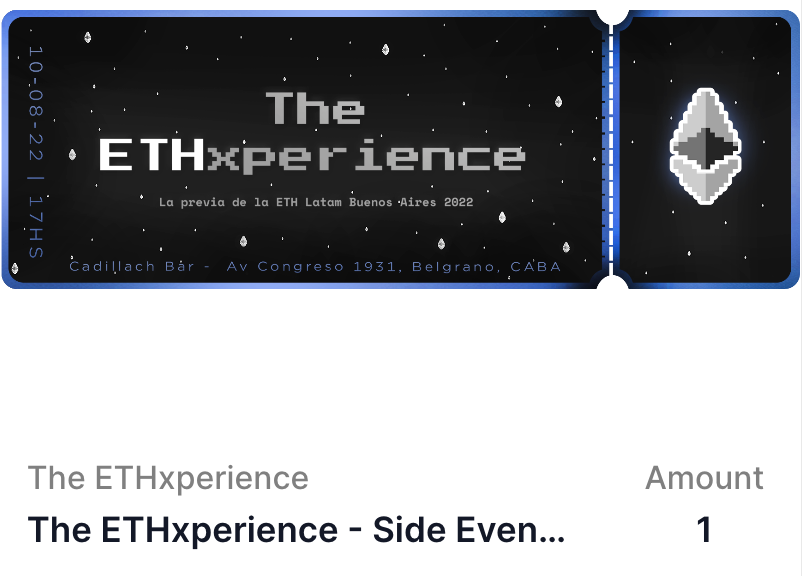 Listo mi Ticket para la @ETHxperience 
Quedan pocas, a claimear🚀