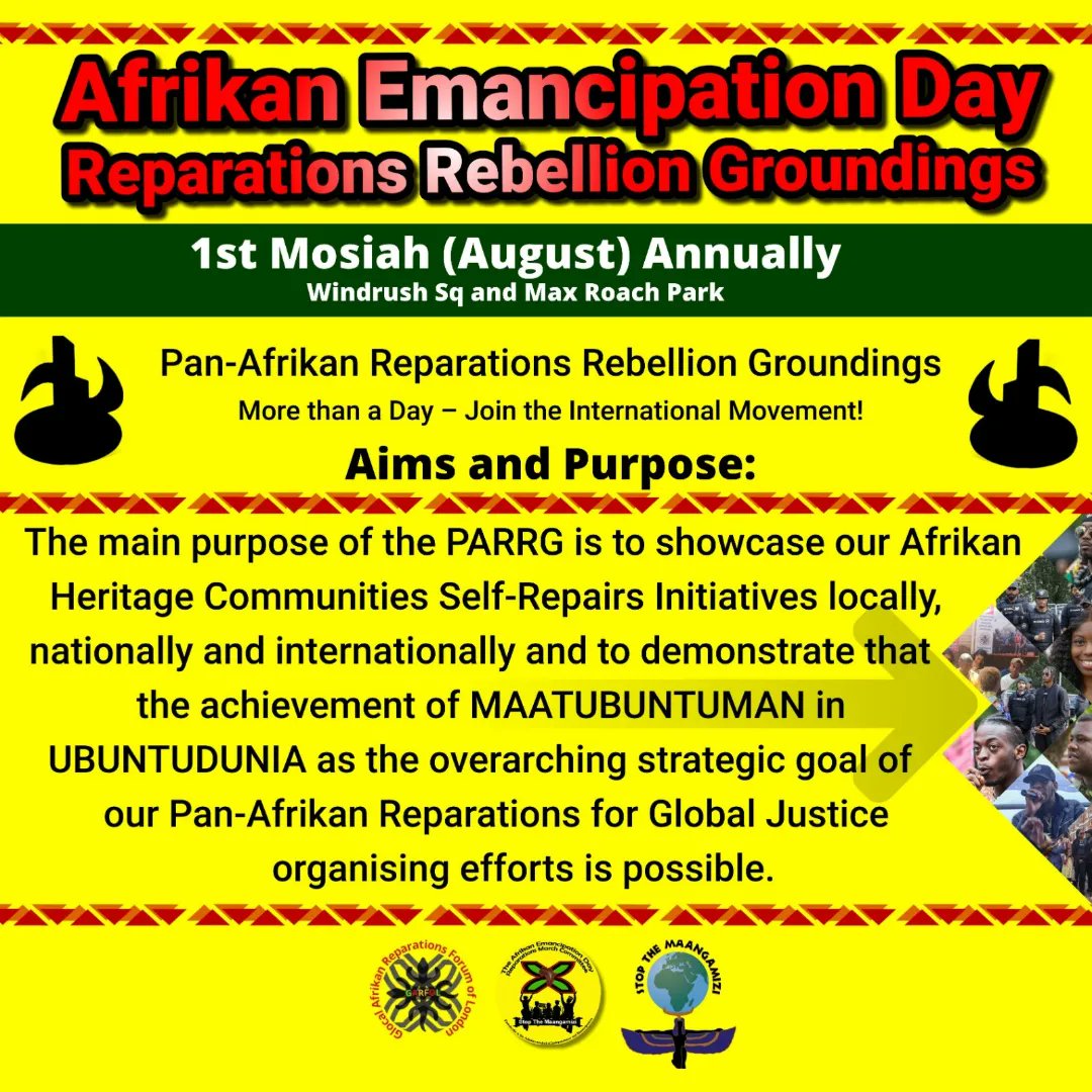 The Afrikan Emancipation Day Pan-Afrikan #Reparations #Rebellion Groundings will be discussed on @Ujimaradio on @GlocalUjima 12 Noon Fri 22nd July. @Xosei in conversation with hosts @SistaSerwah & @ajanitaylor about the purpose & programme of the day. FFI Reparationsmarch.org