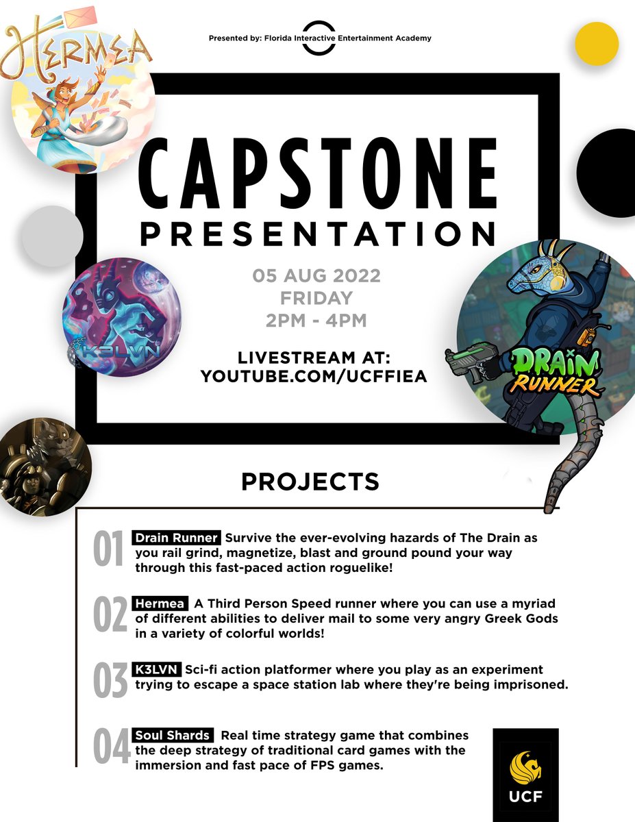 Cohort 18 presents their Capstone Games at FIEA on August 5 at 2pm.  Come check them out on YouTube.com/UCFFIEA