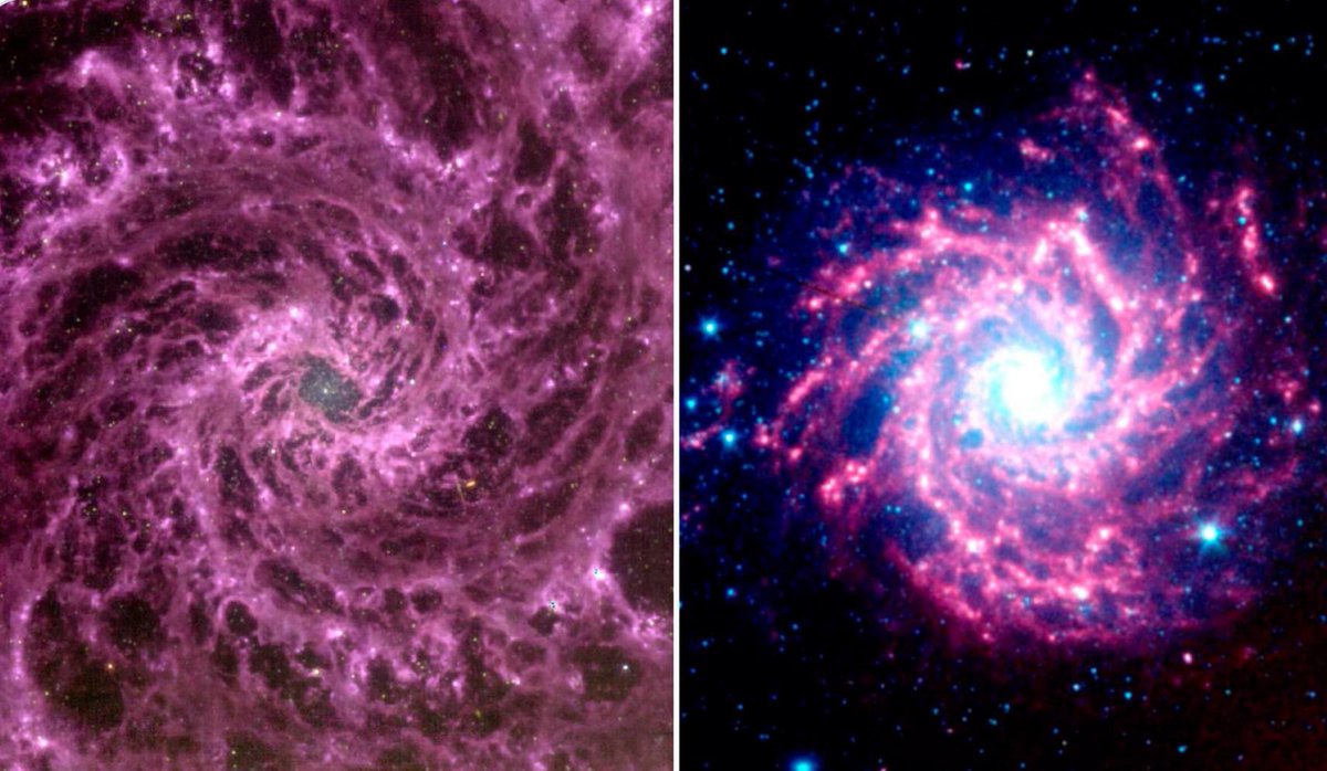 tjordanart's tweet photo. The latest image from #JamesWebbSpaceTelescope . This #galaxy is Messier 74, the image on the right is from The previous #telescope .
.
#space #SpaceExplorationDay #stars #universe #messier74 #Hubble https://t.co/EaNYsjVods