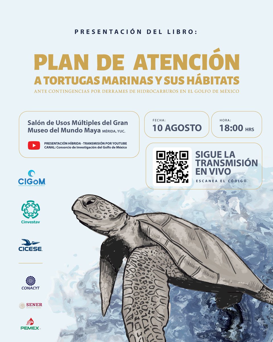 CIGoMorg's tweet photo. #TeamCIGoM #tortugasmarinas #GolfodeMéxico
Se invita a toda la comunidad e interesados a la presentación del libro👇en el @Granmuseomaya (y por el canal del #CIGoM):
📆 10 de agosto de 2022
🕘 6:00 pm (Mérida)
@cinvestav @ConexionCinves https://t.co/FC2EtcTEPa