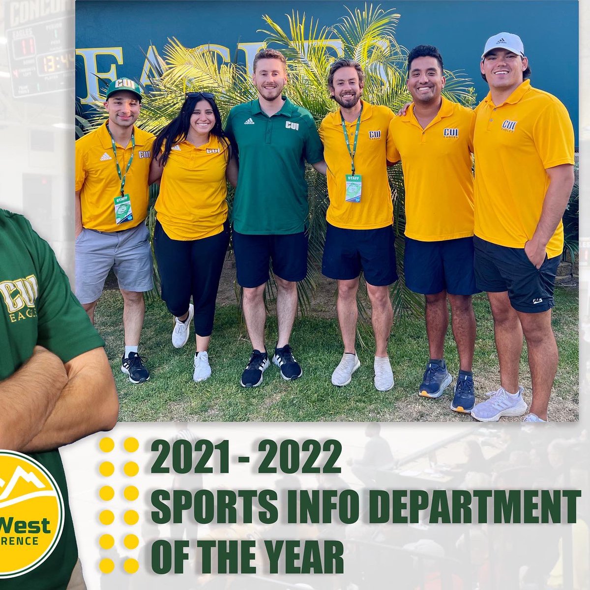 CUI Athletics (@cuigoldeneagles) on Twitter photo In his 4th year as Sports Information Director, <a href="/benrosehart/">Ben Rosehart</a> has been named as the SID of the Year by the PacWest Conference. Subsequently, the department was awarded the Sports Information Department of the Year! In his 4th year as Sports Information Director, <a href="/benrosehart/">Ben Rosehart</a> has been named as the SID of the Year by the PacWest Conference. Subsequently, the department was awarded the Sports Information Department of the Year!