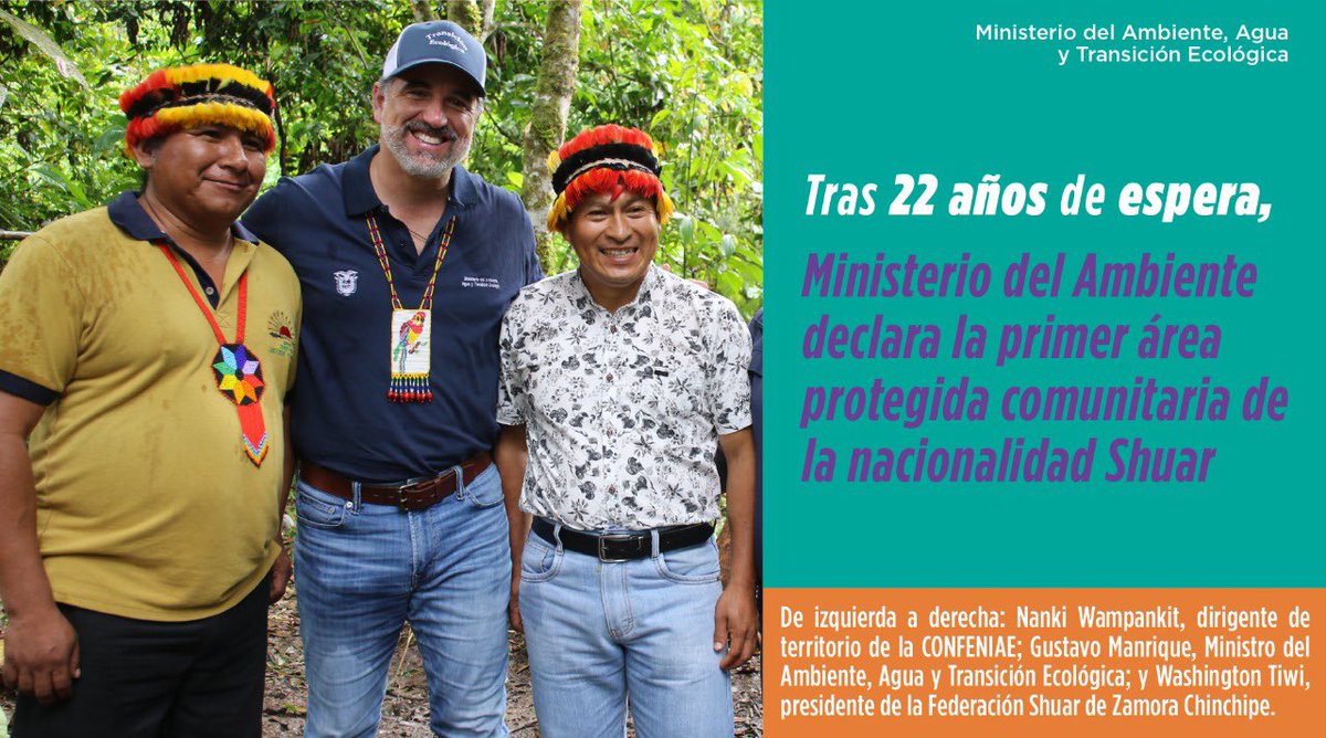 MAATE_Zonal10's tweet photo. NOTICIA | El Ministro @GustavoManriq_M junto a Nanki Wampankit, dirigente de @confeniae1; Washington Tiwi, Presidente de la Federación Shuar de Zamora; y Milton Asamat, presidente del Centro Shuar Kiim; declaró el área protegida Tiwi Nunka.
Lee más ➡️ https://t.co/rnVauPaa80 https://t.co/Ha6qmwlMWW