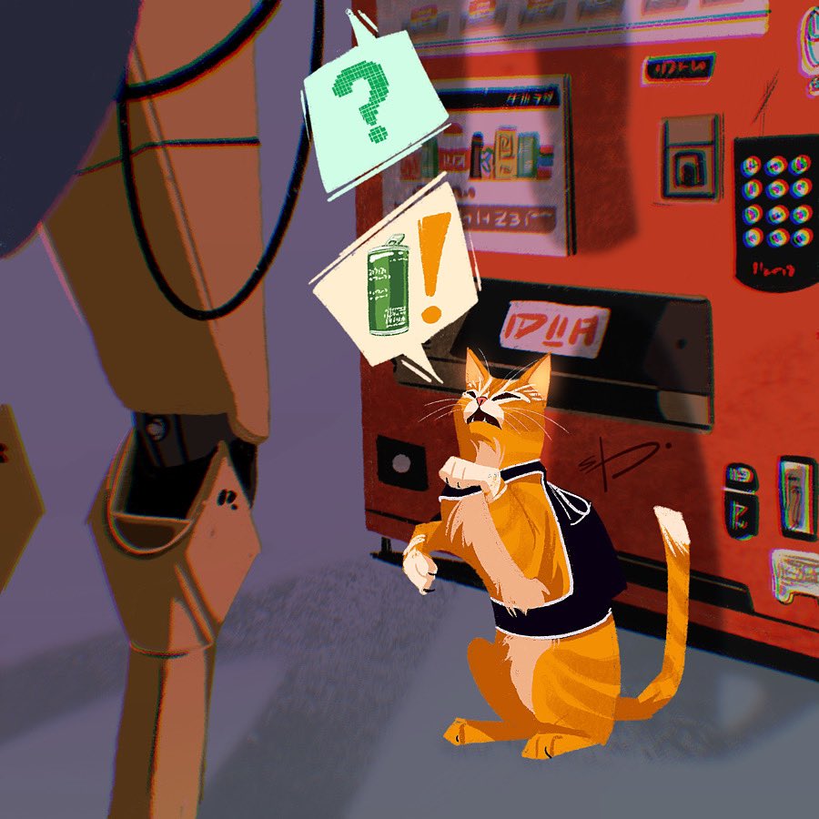 I didn’t know where the last energy drink was so I just screamed in front of a vending machine for an hour. Peak cat gameplay. #Stray