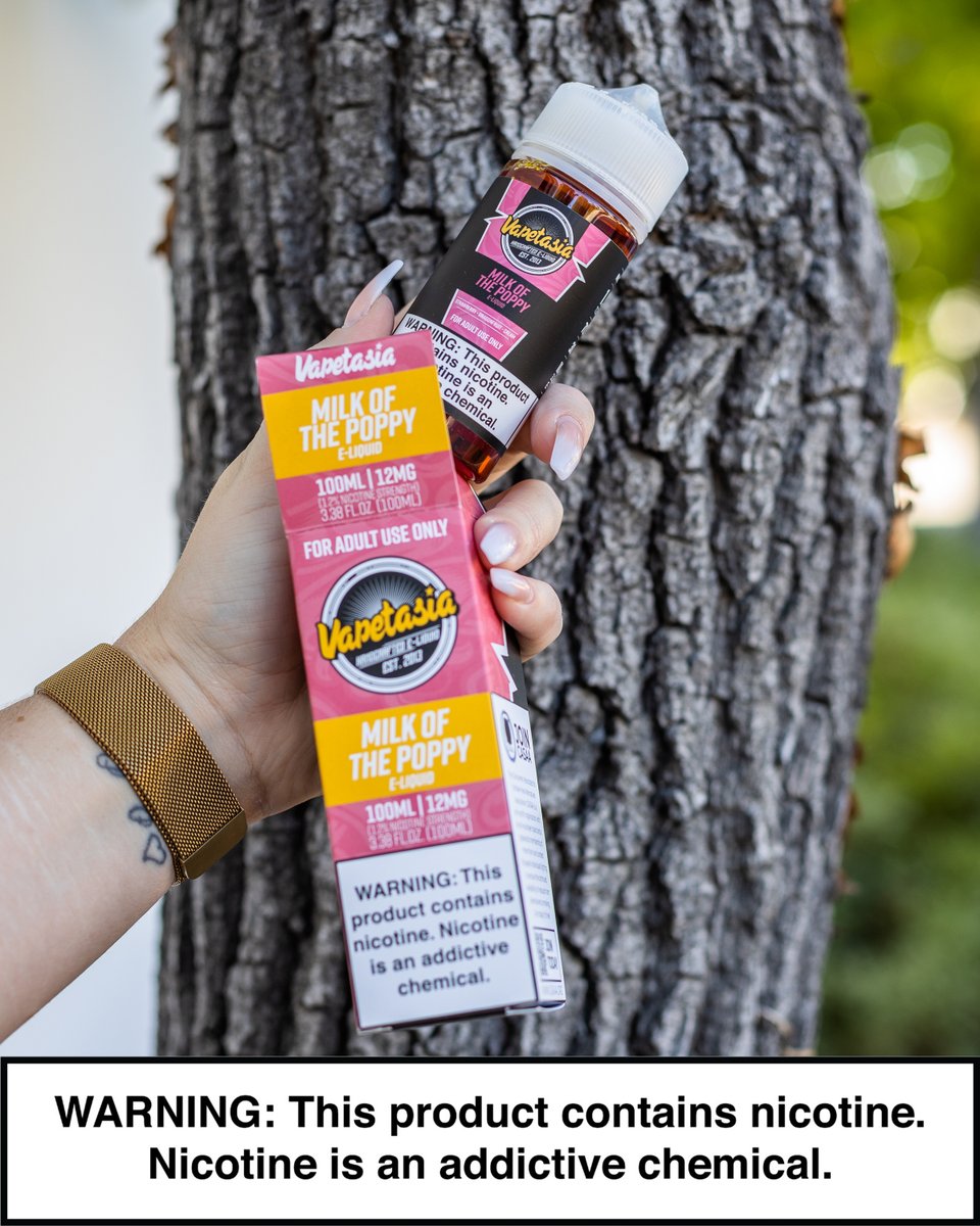vapecraftinc's tweet photo. Milk of the Poppy by Vapetasia is truly one of a kind! With the signature creamy, sweetness of a custard flavor that #Vapetasia is known for, in combination with hints of strawberry and dragon fruit! This sweet, fruity, and creamy flavor hits all of the notes your looking for! https://t.co/vv0FjQhAq7
