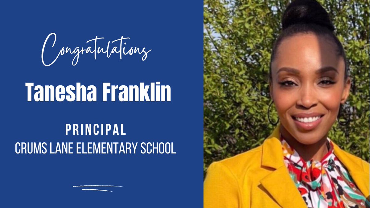 JCPSKY's tweet photo. 🎉 CONGRATULATIONS! Tanesha Franklin named 🆕 principal at Crums Lane Elementary School!

STORY ➡️ https://t.co/XjxDYdUoXh

#WeAreJCPS
@CrumsLaneCougar https://t.co/bHbSgqS0xZ