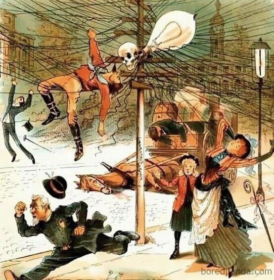Anti-electricity cartoon from the 1900s. As idiotic as the anti-GMO folks today