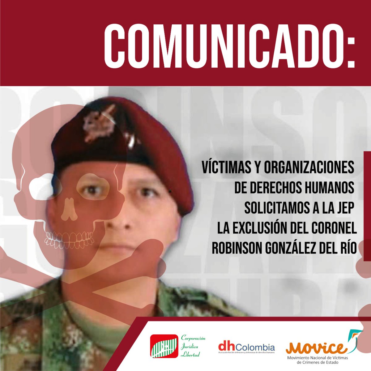 cjlibertad's tweet photo. #Comunicado 📜
@dhColombia, el @Movicecol y @CorpoJuridicaLi le solicitamos a @JEP_Colombia la exclusión del Coronel Robinson González del Río.

El militar estaría participando al interior de la estructura criminal  Clan del Golfo
Abrimos 🧵
👀Comunicado👇🏽
https://t.co/dY7Kq64qXO https://t.co/bbCPuoCj6t