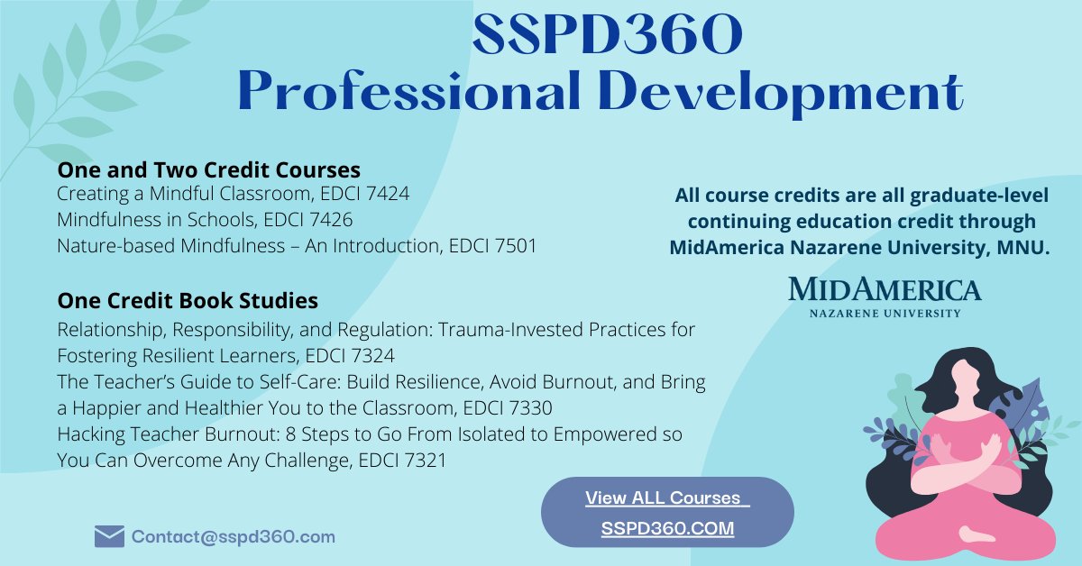 sspd360's tweet photo. Dr. Albrecht has been teaching and researching mindfulness in schools &amp; universities for 20+ years. She is offering 3 wellbeing and mindfulness PD courses. SSPD360 courses are online &amp; self-paced and each offer CE grad-level credit through @MNUContinuingEd  
#teachertwitter https://t.co/km1esMjpeC