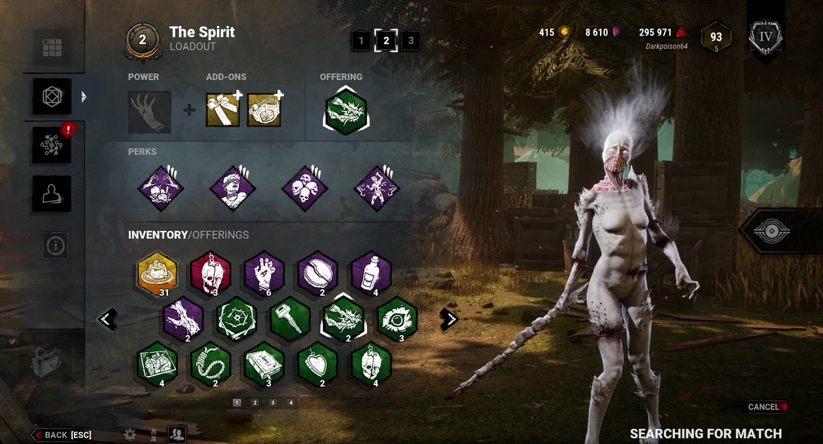 Darkpoision64's tweet photo. Absolutely disgusting spirit build #dbd #dbdbuilds #DeadbyDaylgiht https://t.co/hXEpzahTbk