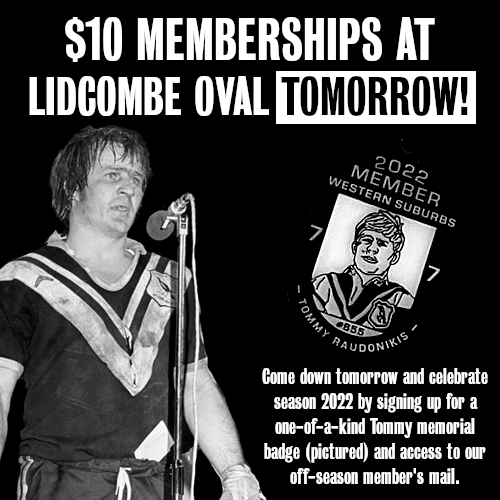 westsmagpies's tweet photo. TOMORROW we host our final home game at Lidcombe Oval and to celebrate, we're offering $10 2022 memberships and a whole host of bargain merchandise items. 

Last chance to get your memorial Tommy badge and to see us run around Lidcombe Oval! https://t.co/zw006b5RMv