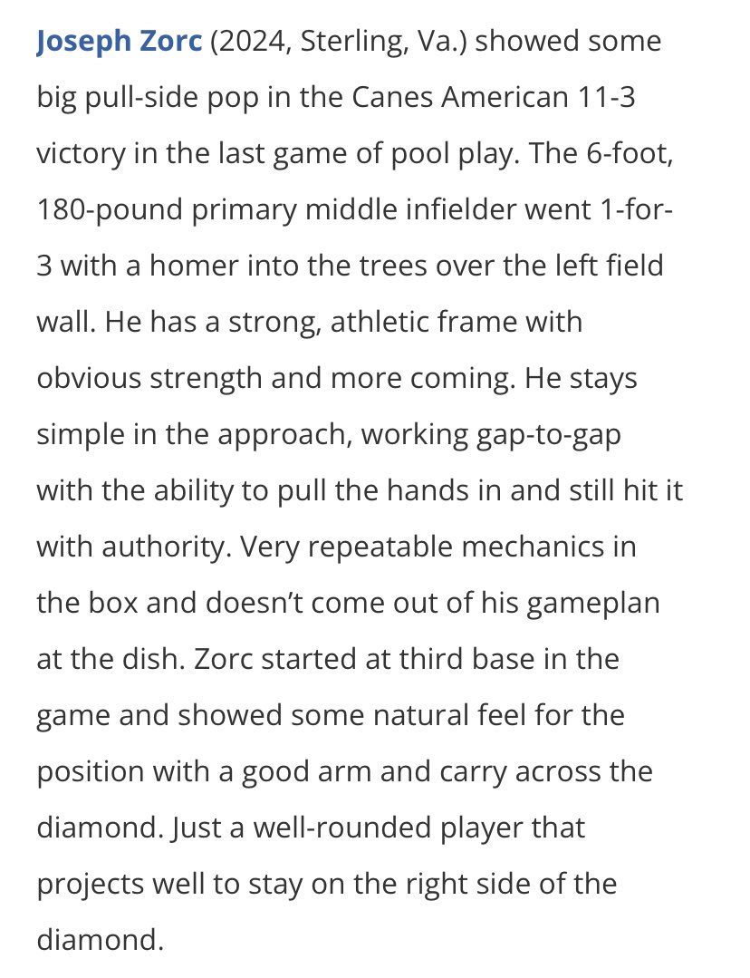 Thanks @PerfectGameUSA for the write up! @2024_American @CanesBBScouting @TheCanesBB