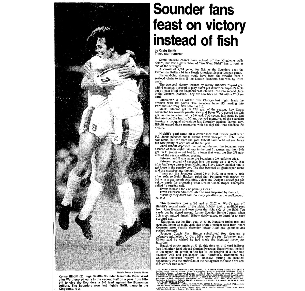WA_Legends's tweet photo. Nowadays it's tacos and haircuts. But 40 years ago it was all about fish 'n' chips – and Sounders scoring goals and going to the playoffs, of course. Anyway, '82 and '22 sharing similarities. Seattle back at .500 (12-12) and the sprint begins.  #OTD 1982 #TimeMachineSounders1982 https://t.co/HQahjlsOzn