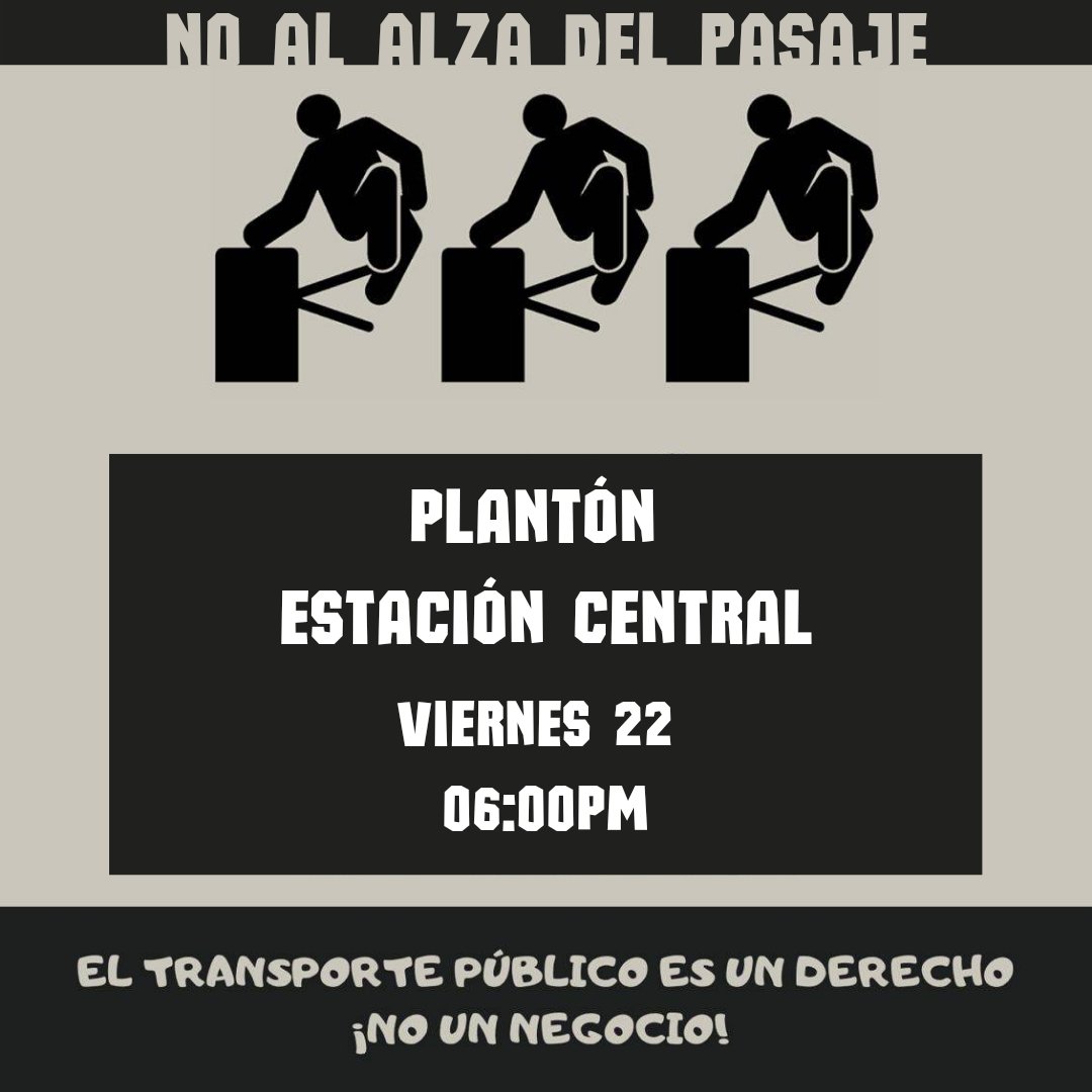 Yu_mmy_ko's tweet photo. Mañana viernes 22
6:00pm
Estación Central
NO AL ALZA DEL PASAJE
#Autoconvocate
#NoAlAlzaDelMetropolitano
#EvadeElMetropolitano https://t.co/QpgY9kiApN