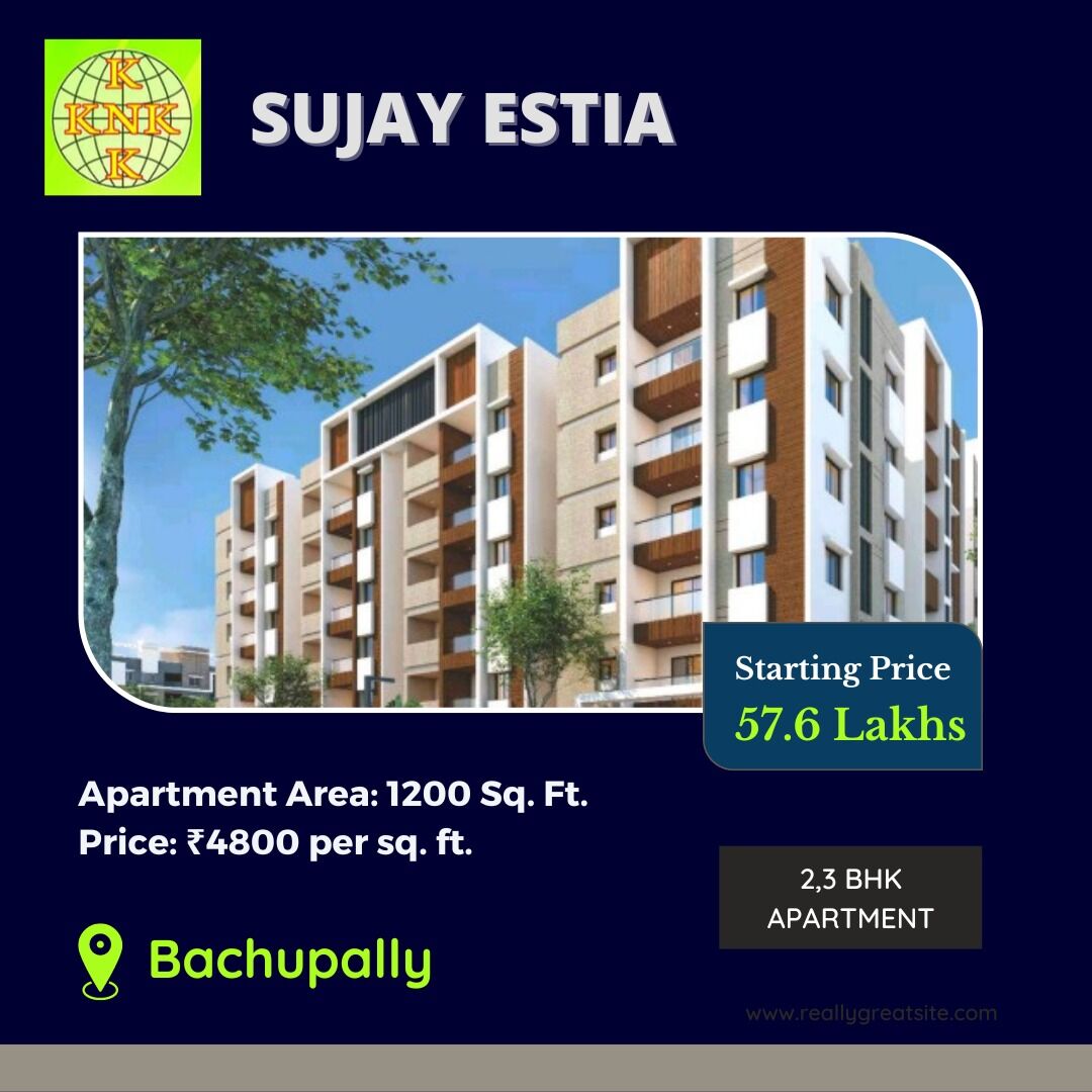 SUJAY ESTIA,  2,3 BHK Apartments in BACHUPALLY price starts from ₹57.60 Lakhs only.

Get more details on estatedekho.com 
#2bhkflats #3bhkflats #realestate #flats #flatsforsale #apartment #apartmentsforsale #sujayestia #estatedekho #2and3bhkapartments