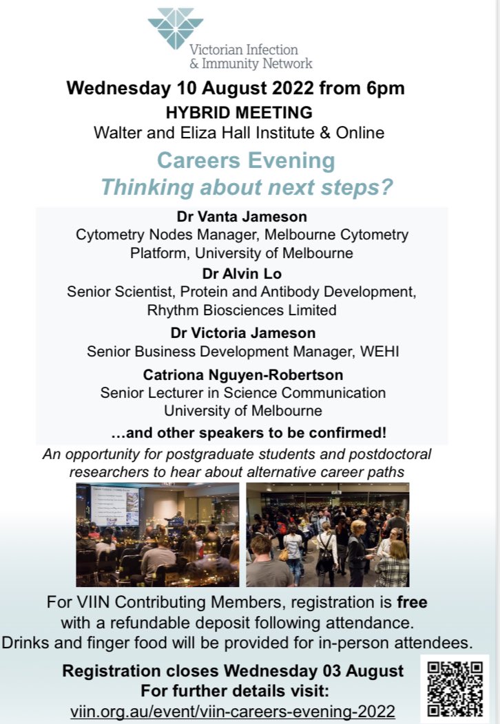 Sign up for the <a href="/The_VIIN/">VIIN</a> Careers Evening to be held <a href="/WEHI_research/">WEHI (Walter and Eliza Hall Institute)</a> / online! August 10th from 6pm.