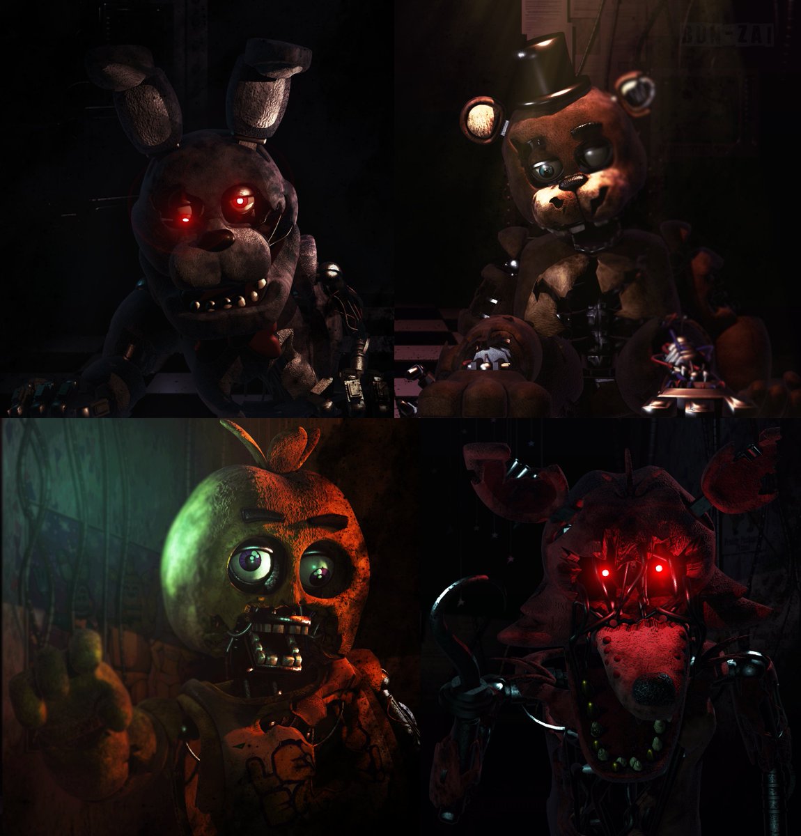 👑 BunZai ❄ on X: C4D - Abandoned FNaF 1 Animatronics - My Concept   / X