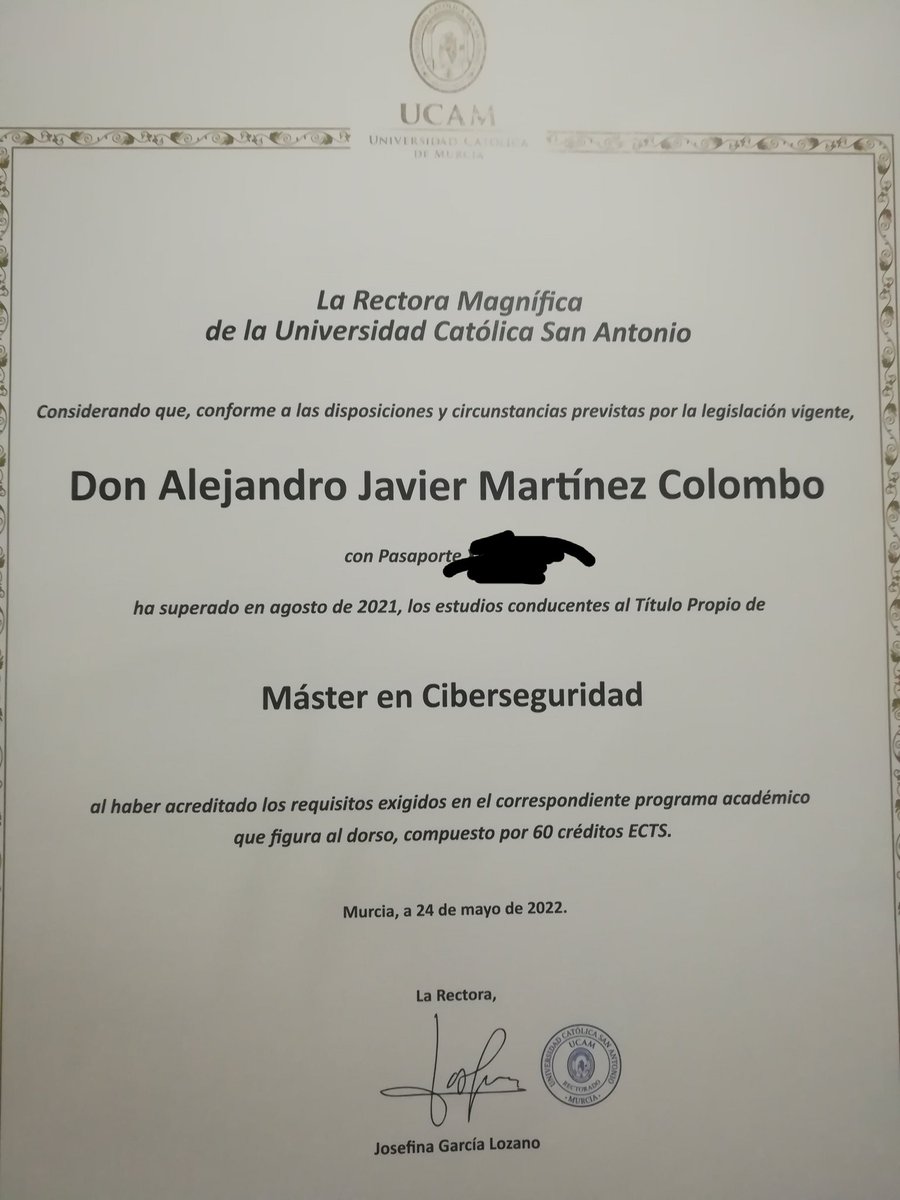 ajmmartinez74's tweet photo. Y llegó!

Muchas gracias a @CampusCiberseg y @UCAM, realmente una experiencia enriquecedora y super exigente.
A seguir en este camino y vamos por más! 💪
#ciberseguridad #Tecnologia https://t.co/68fE7Cw6uN