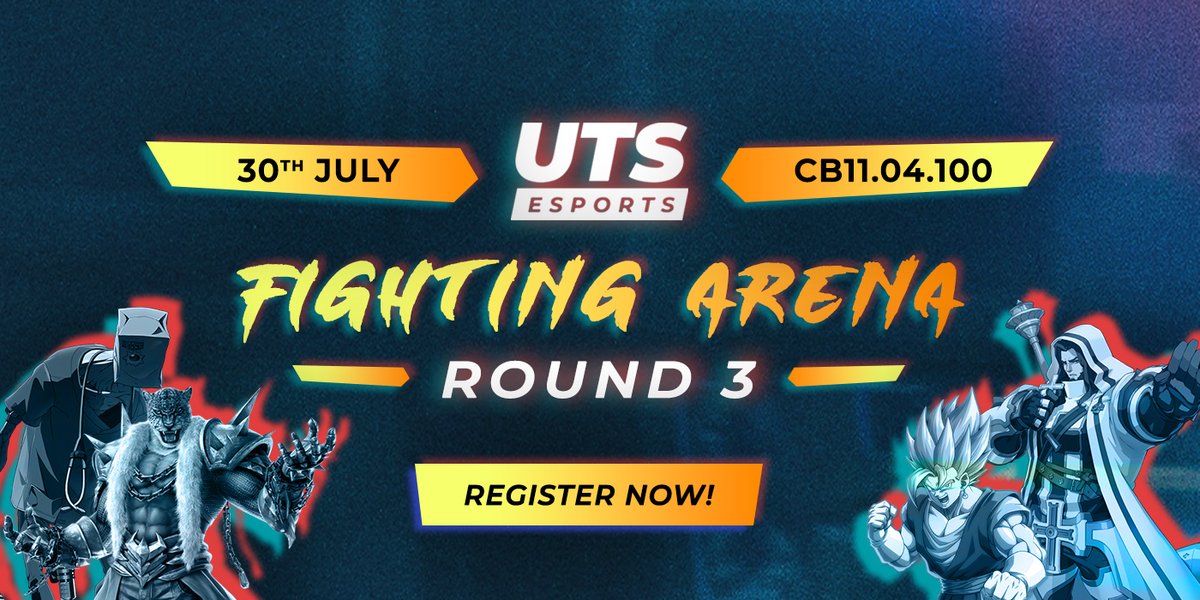 UTS Esports presents Fighting Arena Round 3! 

Fighting Arena consists of a full-day tournament starting at 11am on 30/07. It features fighting console games such as Tekken, Street Fighter, Dragon Ball Z, and many more!

For more info and to register: start.gg/UTSFG3