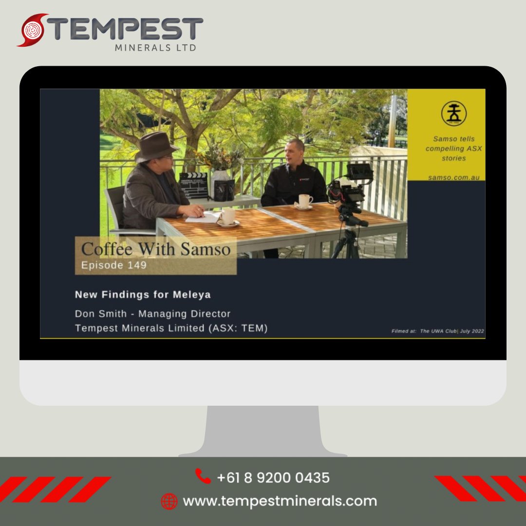tempestminerals's tweet photo. Don Smith, MD of #TEM, caught up with Noel Ong on Coffee with Samso.
Noel commented: "Meleya is turning out to be a big positive, and the moral of the story here is that patience is a virtue."
Take a listen ๐
https://t.co/NA0SYeLHFR
#coffeewithsamso #minerals #ASX #Meleya https://t.co/4wySUhFGmo