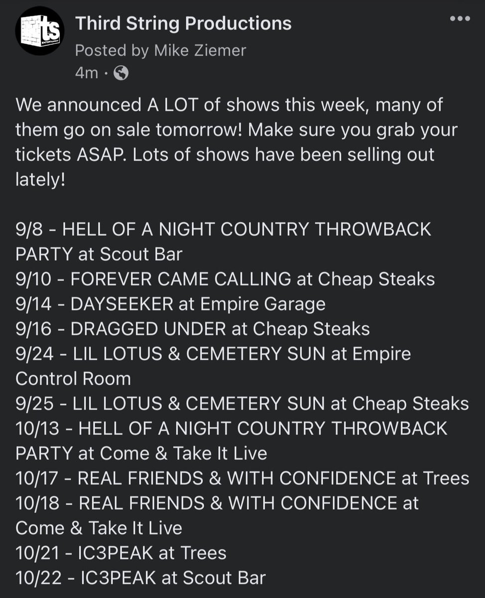 MikeZiemer's tweet image. ⏰ Wake up early and grab tickets to these events!

🎟 thirdstringentertainment.com