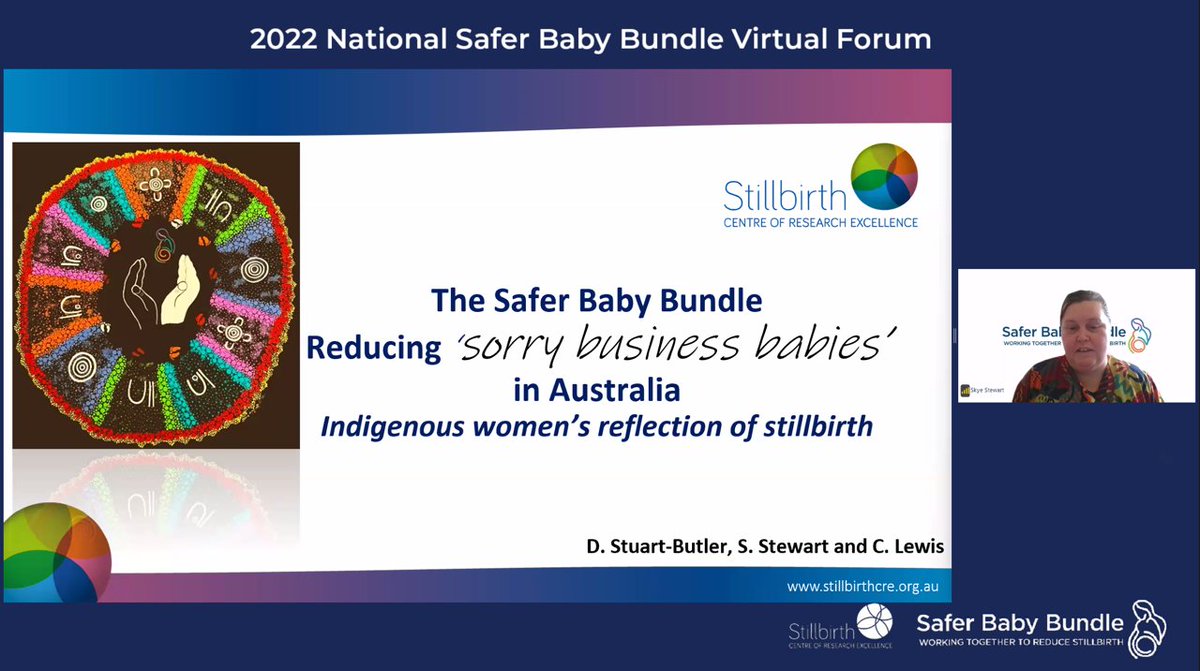 Skye Stewart speaks to 'the language of loss' in relation to stillbirth and showcases the “Protection” artwork, created by @leonaMacca as part of #StillbirthCRE Indigenous Research Program. #SaferBabyBundleForum #SorryBusinessBabies #IndigenousHealth #IndigenousCulture