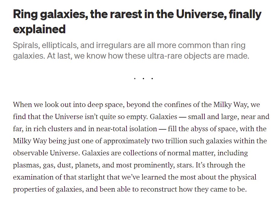 MikeChillit's tweet photo. #RingGalaxies Fascinating imagery and discussion if you enjoy astronomical flights through the world "Out There". Ethan Siegel is your guide. From April 27, 2022. https://t.co/gurntnOL4B https://t.co/cgIm3vt4S9